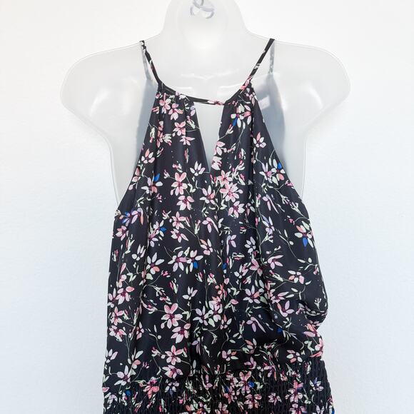 Parker Floral Print Halter Sleeveless Smocked Mini Dress Black Size Medium - Picture 5 of 7